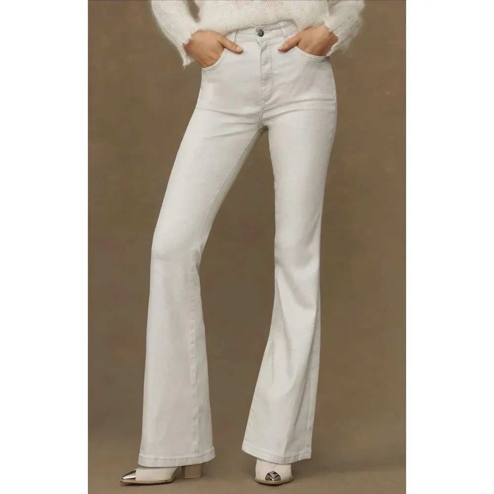 NWT Pilcro The Icon Pearlescent High-Rise Flare Jean Winter White Shimmer Boho